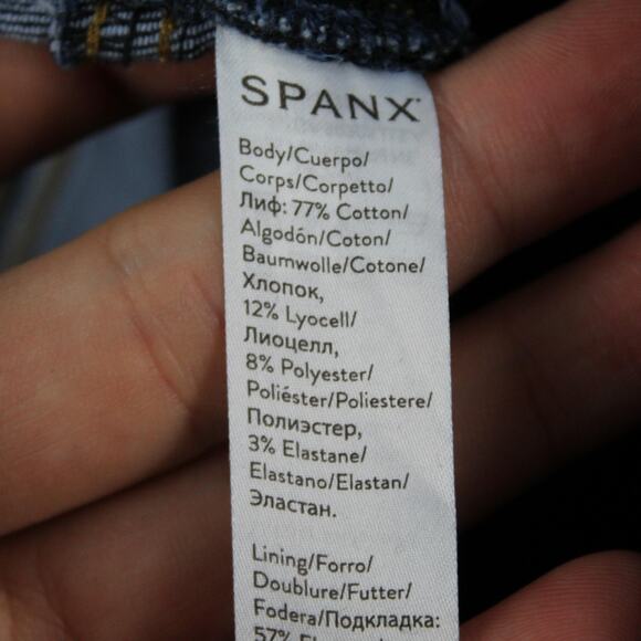 Spanx Jean Small Petite Cropped Flare Denim Colorblock Medium Wash Casual Office - Picture 9 of 15